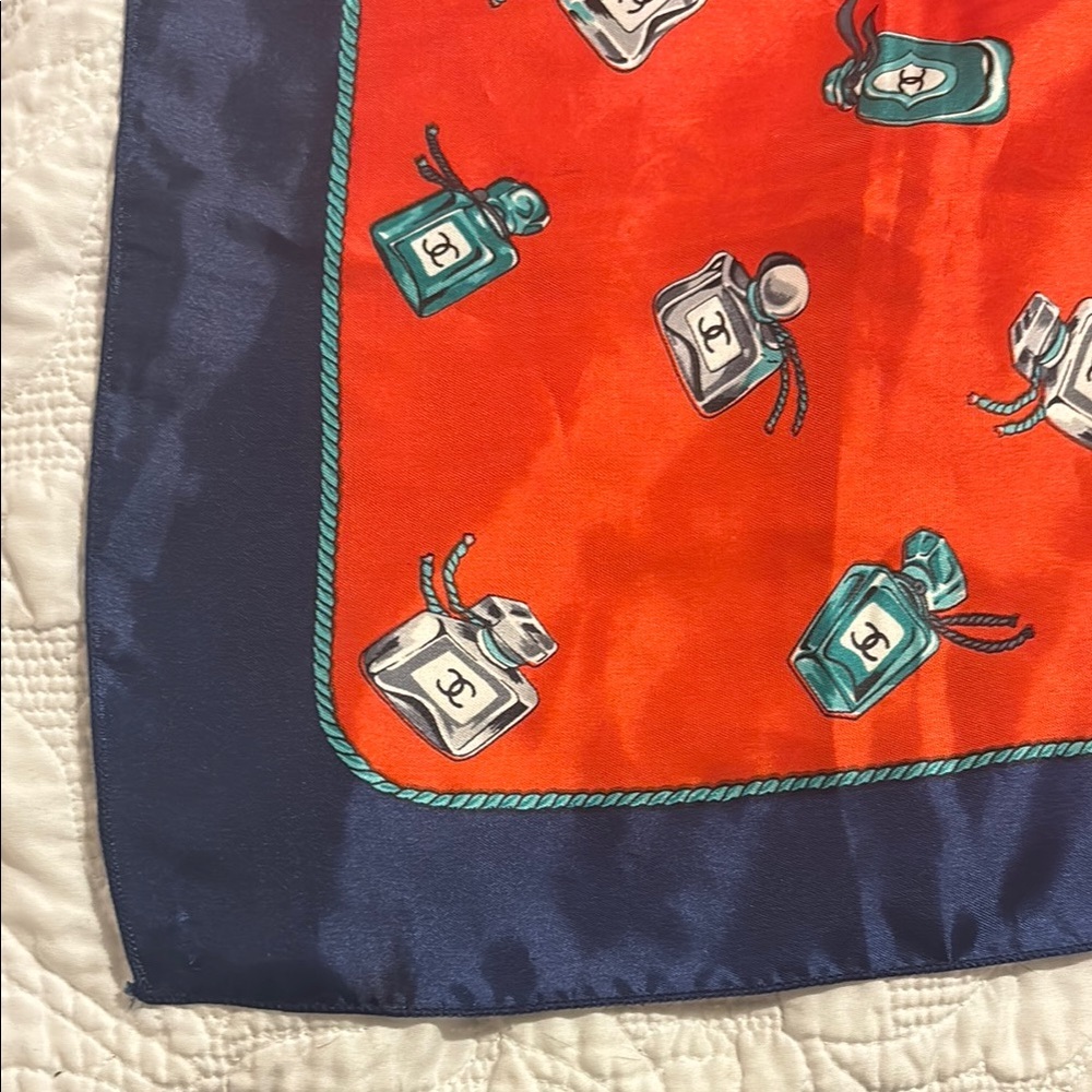 Vintage Chanel Vibrant red and Blue Silk Scarf